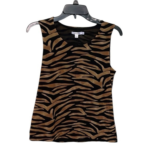 Chico's Black and Brown tiger mesh tank, knit top, new with tags, women’s size 0 - Picture 1 of 6